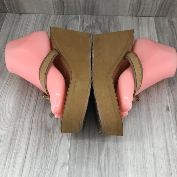 Aldo Wedge Sandals Womens 8M Brown Slip On Thong Platform Flip Flops - Picture 6 of 12